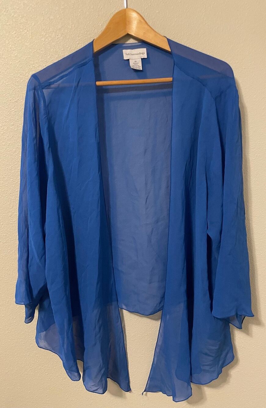 Soft Surroundings Kimono Blouse Womens 3X Blue Sheer Silk Lightweight Open Front
